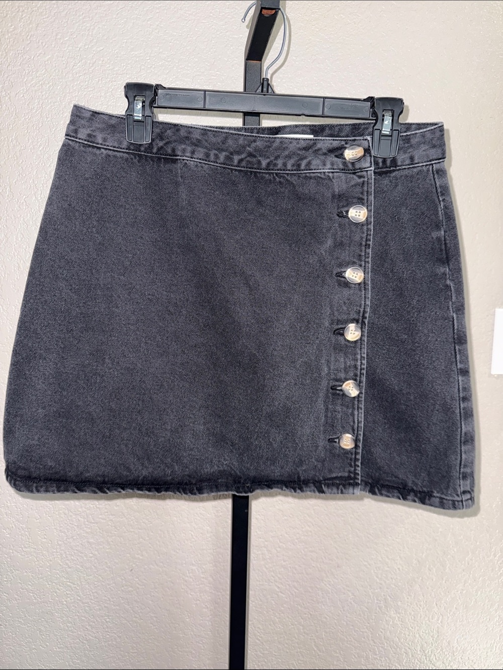 ASOSWashed Black Denim Mini Skirt with Side Buttons size 10